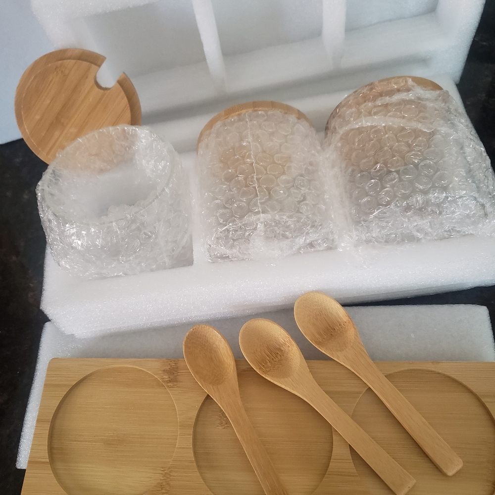 Bamboo Lid Glass Jars with Holder